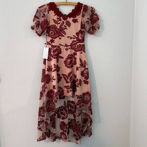 AS IS Joyfolie MIA JOY girls Verona burgundy LACE floral sharkbite formal bridal
